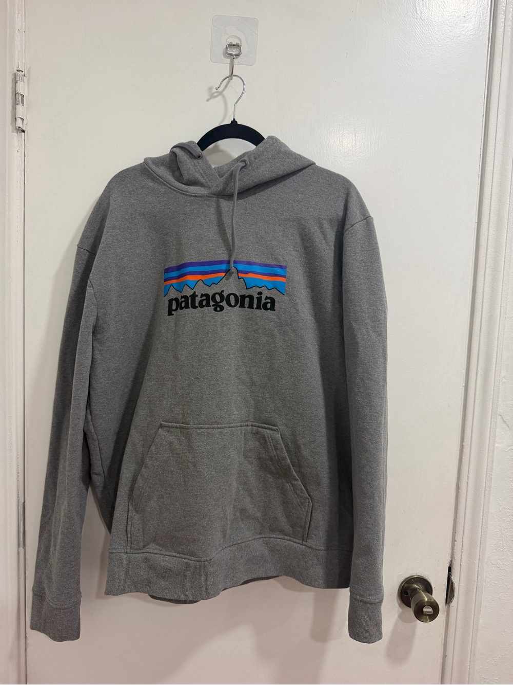 Patagonia Gray Pullover Hoodie with Multicolor Logo